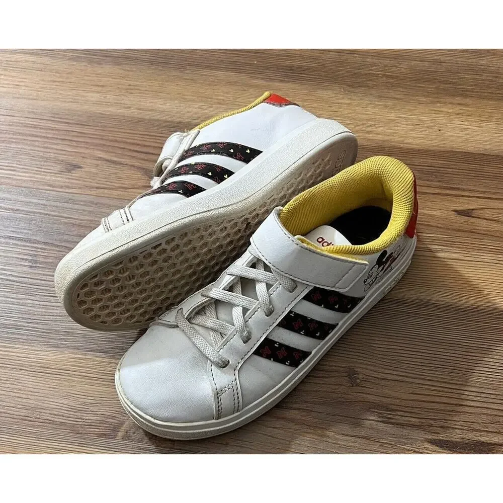 Adidas Grand Court Mickey EL Kid's Size 1.5 Y Shoe White Sneakers